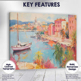 Mediterranean Coastal Harbour Pastel Sailboats Seaside Village Impressionist Canvas Wall Art Print Decor Picture Ready to Hang