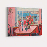 Romantic Pink Dining Room Coastal Window Floral Interior Canvas Wall Art Print Decor Picture Ready to Hang