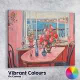 Romantic Pink Dining Room Coastal Window Floral Interior Canvas Wall Art Print Decor Picture Ready to Hang