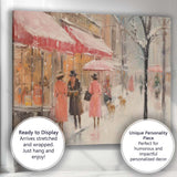 Parisian Winter Cafe Street Pink Umbrellas Snowfall Impressionist Canvas Wall Art Print Decor Picture Ready to Hang