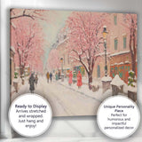 Snow Covered Pink Blossom City Street Winter Impressionist Canvas Wall Art Print Decor Picture Ready to Hang