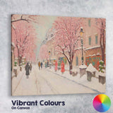 Snow Covered Pink Blossom City Street Winter Impressionist Canvas Wall Art Print Decor Picture Ready to Hang