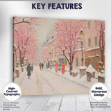 Snow Covered Pink Blossom City Street Winter Impressionist Canvas Wall Art Print Decor Picture Ready to Hang