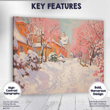 Snow Covered Pink Blossom Village Street Winter Impressionist Canvas Wall Art Print Decor Picture Ready to Hang