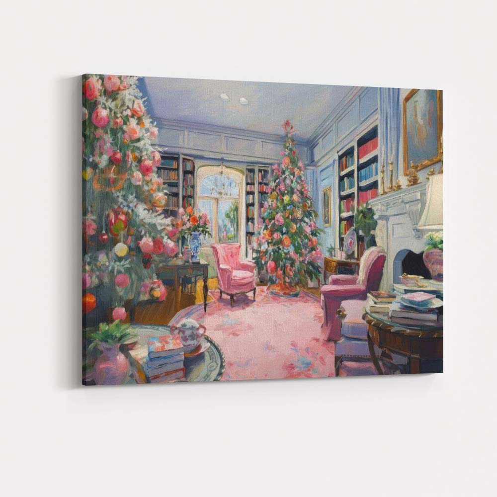 Elegant Christmas Living Room Festive Tree Interior Impressionist Canvas Wall Art Print Decor Picture Ready to Hang