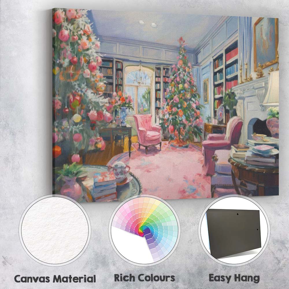 Elegant Christmas Living Room Festive Tree Interior Impressionist Canvas Wall Art Print Decor Picture Ready to Hang