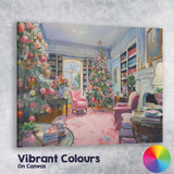Elegant Christmas Living Room Festive Tree Interior Impressionist Canvas Wall Art Print Decor Picture Ready to Hang