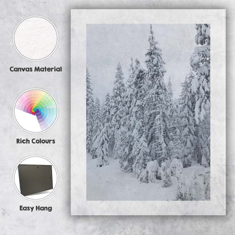 Snow Covered Evergreen Winter Forest Photography Canvas Wall Art Print Decor Picture Ready to Hang