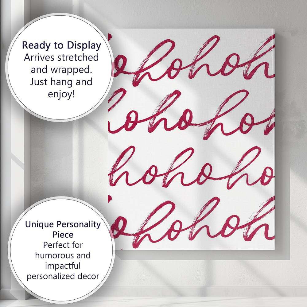 Festive Red Ho Ho Ho Brush Script Typography Canvas Wall Art Print Decor Picture Ready to Hang