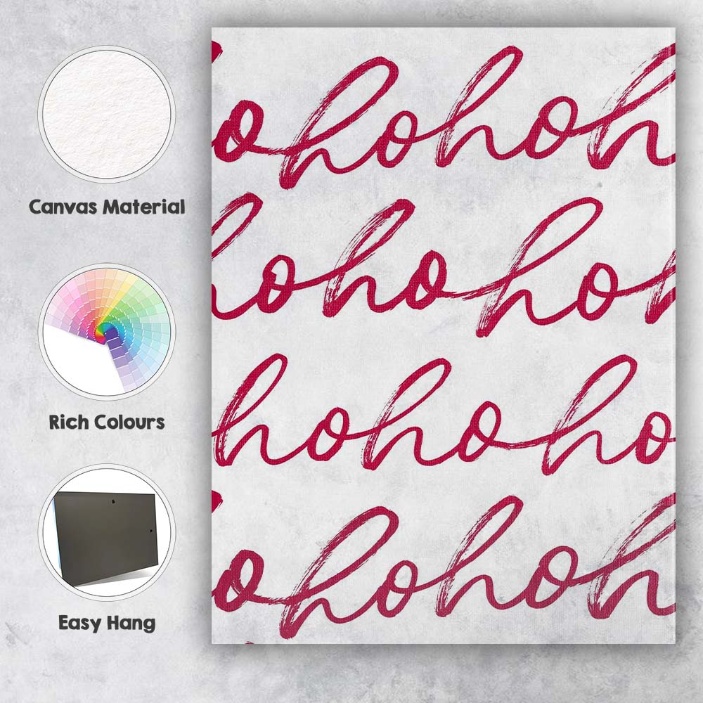 Festive Red Ho Ho Ho Brush Script Typography Canvas Wall Art Print Decor Picture Ready to Hang