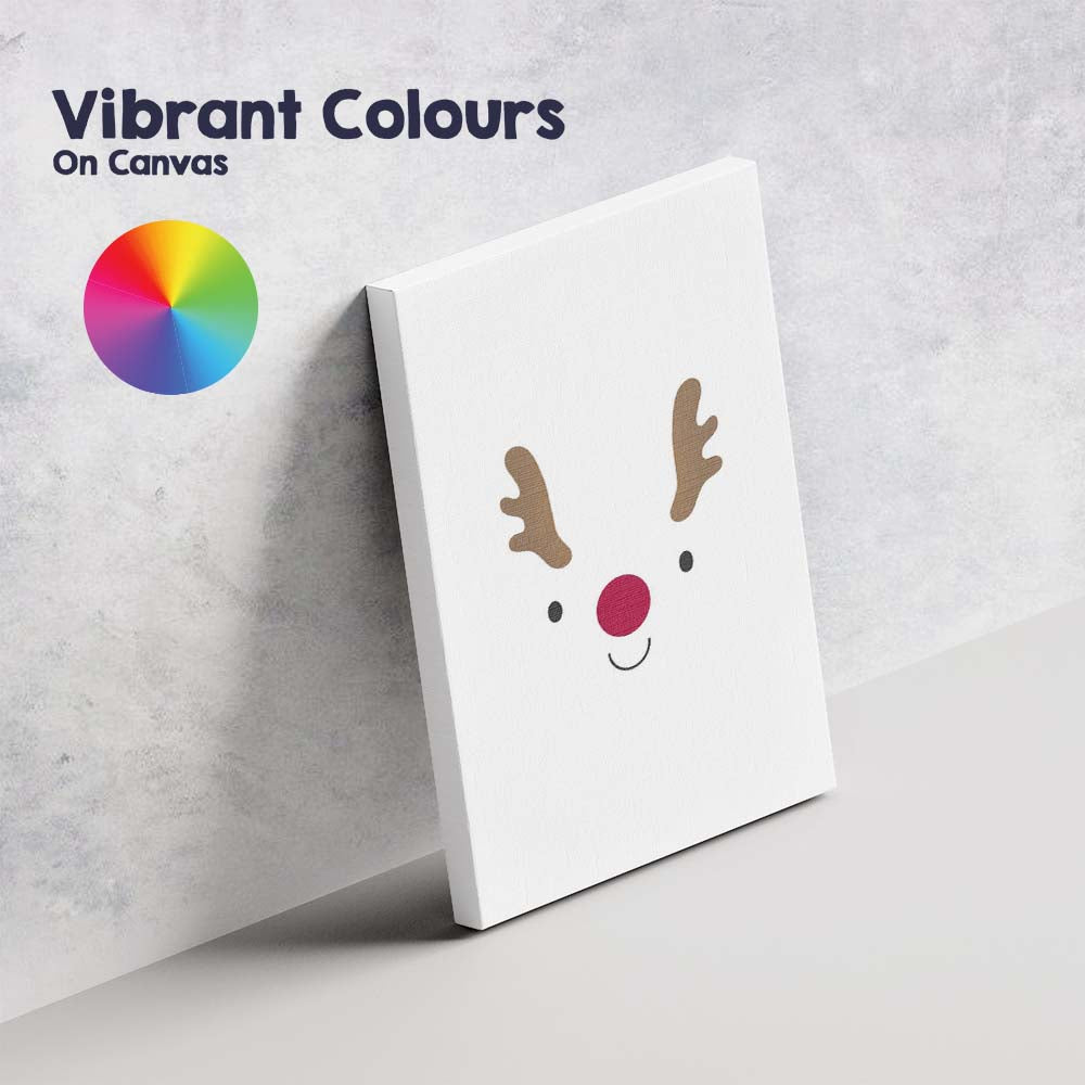 Cute Minimalist Reindeer Face Christmas Illustration Canvas Wall Art Print Decor Picture Ready to Hang