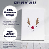 Cute Minimalist Reindeer Face Christmas Illustration Canvas Wall Art Print Decor Picture Ready to Hang