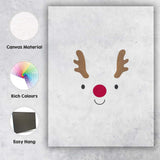 Cute Minimalist Reindeer Face Christmas Illustration Canvas Wall Art Print Decor Picture Ready to Hang