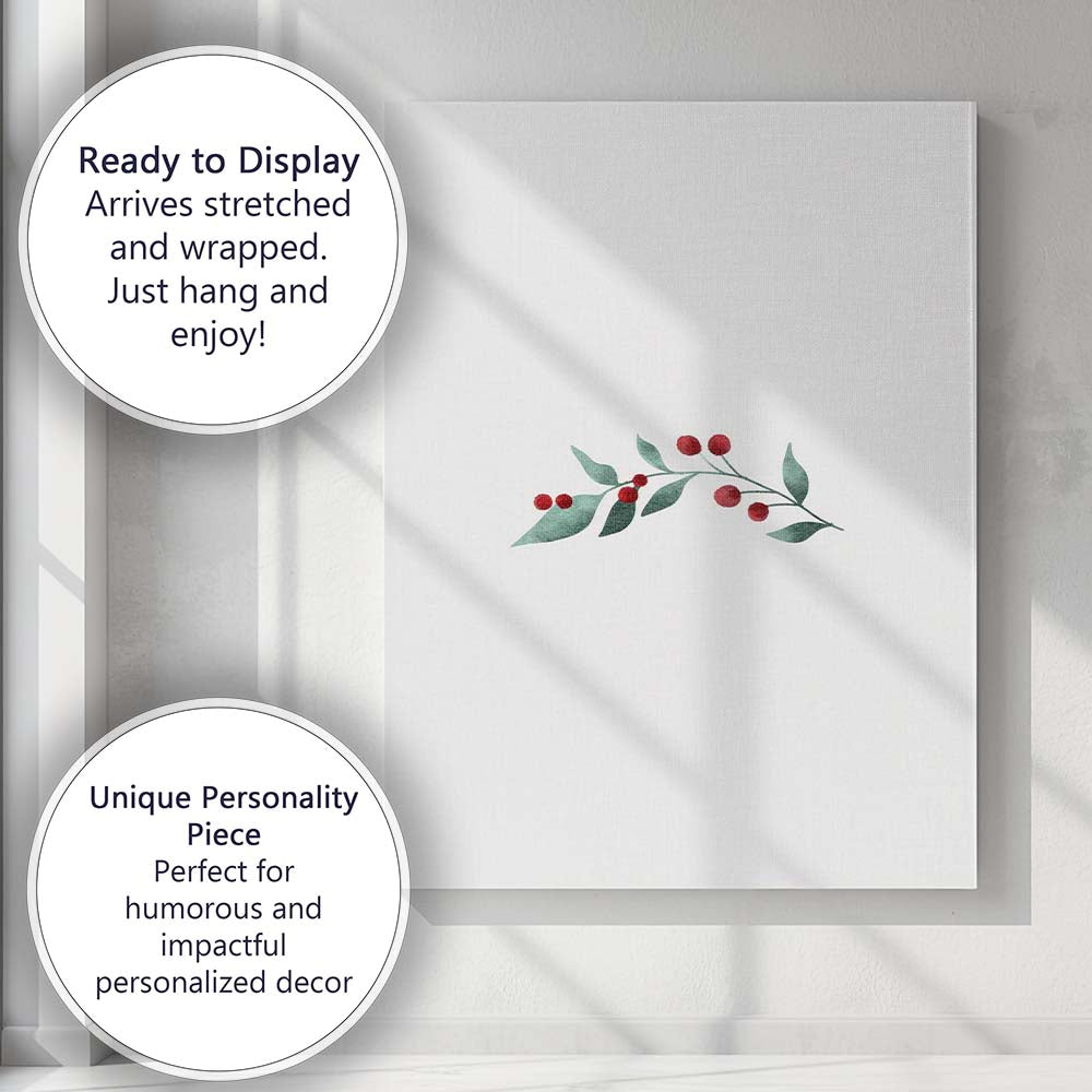Minimalist Watercolour Holly Berry Branch Botanical Canvas Wall Art Print Decor Picture Ready to Hang