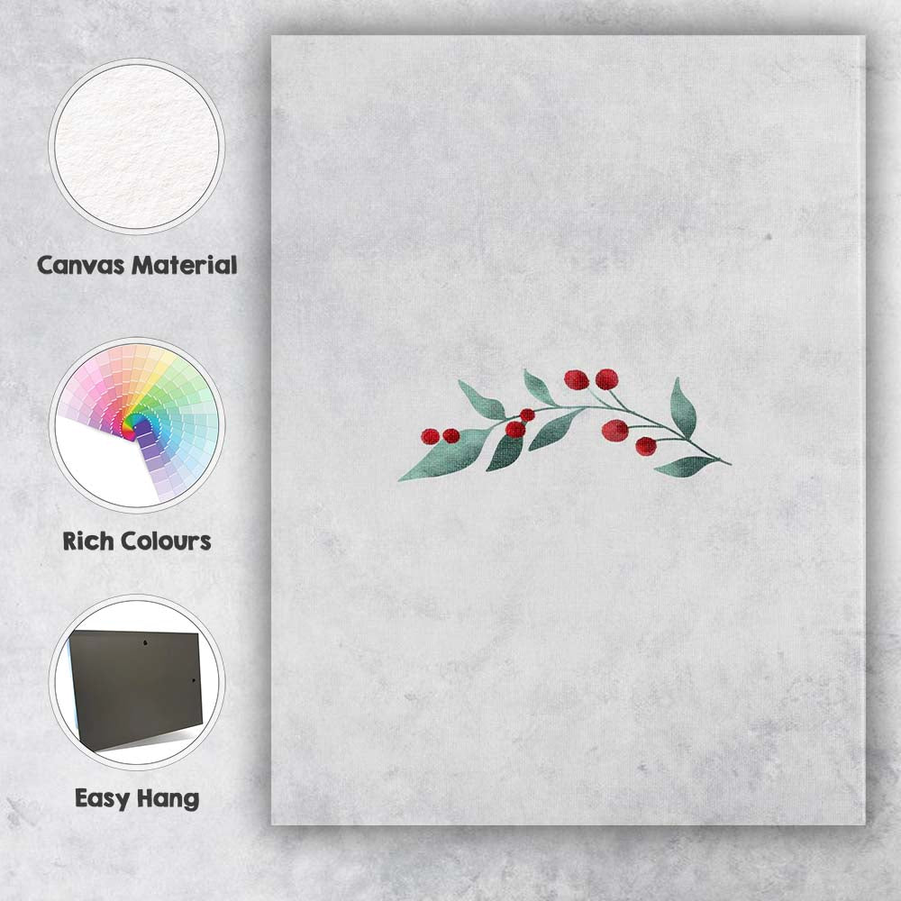 Minimalist Watercolour Holly Berry Branch Botanical Canvas Wall Art Print Decor Picture Ready to Hang