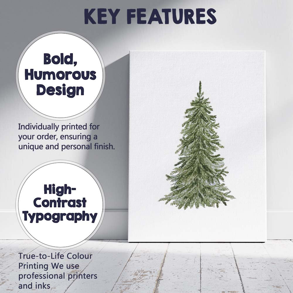 Realistic Watercolour Evergreen Fir Tree Botanical Illustration Canvas Wall Art Print Decor Picture Ready to Hang