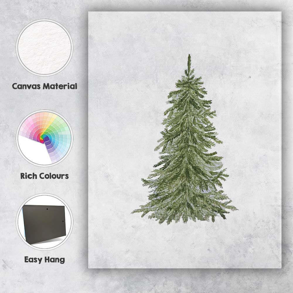 Realistic Watercolour Evergreen Fir Tree Botanical Illustration Canvas Wall Art Print Decor Picture Ready to Hang
