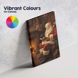 Cosy Santa Claus Reading by Fireplace Christmas Illustration Canvas Wall Art Print Decor Picture Ready to Hang
