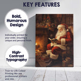 Cosy Santa Claus Reading by Fireplace Christmas Illustration Canvas Wall Art Print Decor Picture Ready to Hang