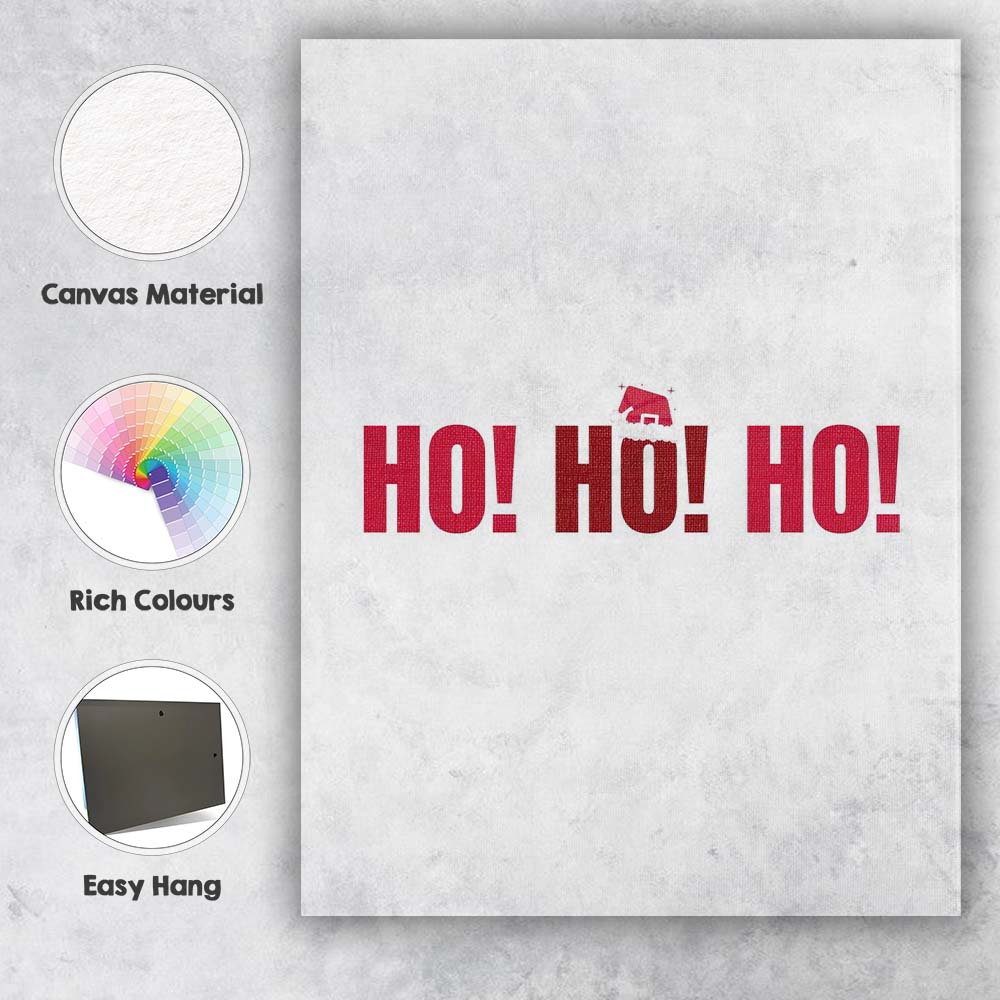 Festive Ho Ho Ho Santa Hat Christmas Typography Canvas Wall Art Print Decor Picture Ready to Hang