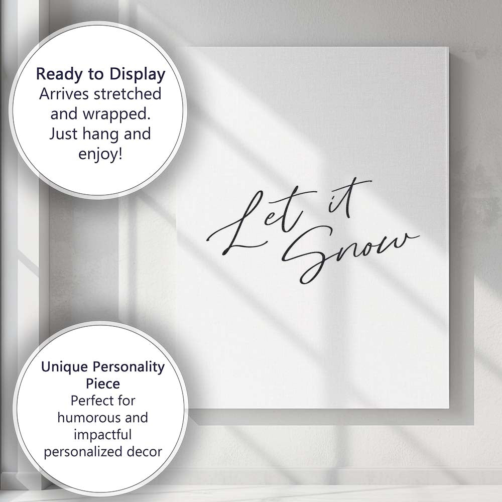 Minimalist Let It Snow Hand Lettered Christmas Quote Canvas Wall Art Print Decor Picture Ready to Hang