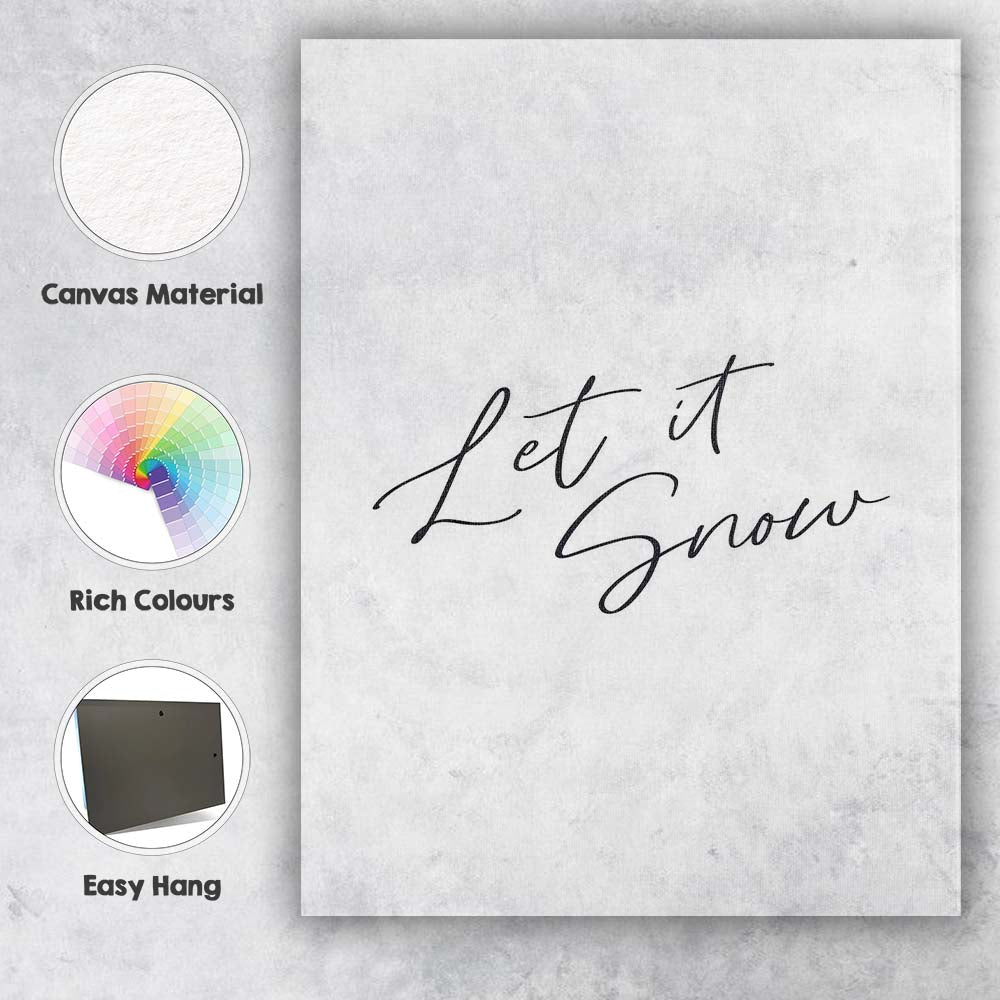Minimalist Let It Snow Hand Lettered Christmas Quote Canvas Wall Art Print Decor Picture Ready to Hang