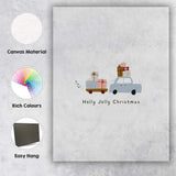 Scandinavian Holly Jolly Christmas Gift Truck Illustration Canvas Wall Art Print Decor Picture Ready to Hang