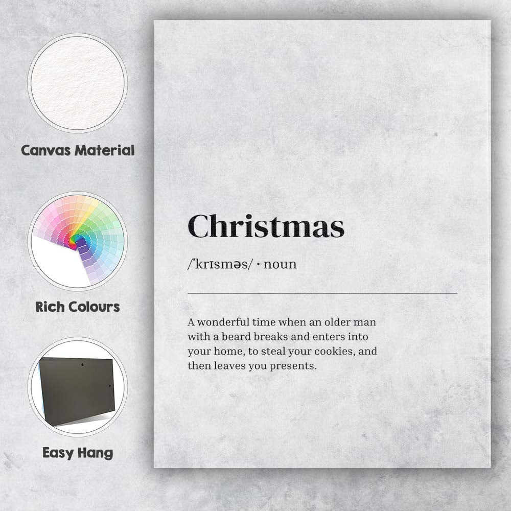 Minimalist Christmas Dictionary Definition Typography Quote Canvas Wall Art Print Decor Picture Ready to Hang