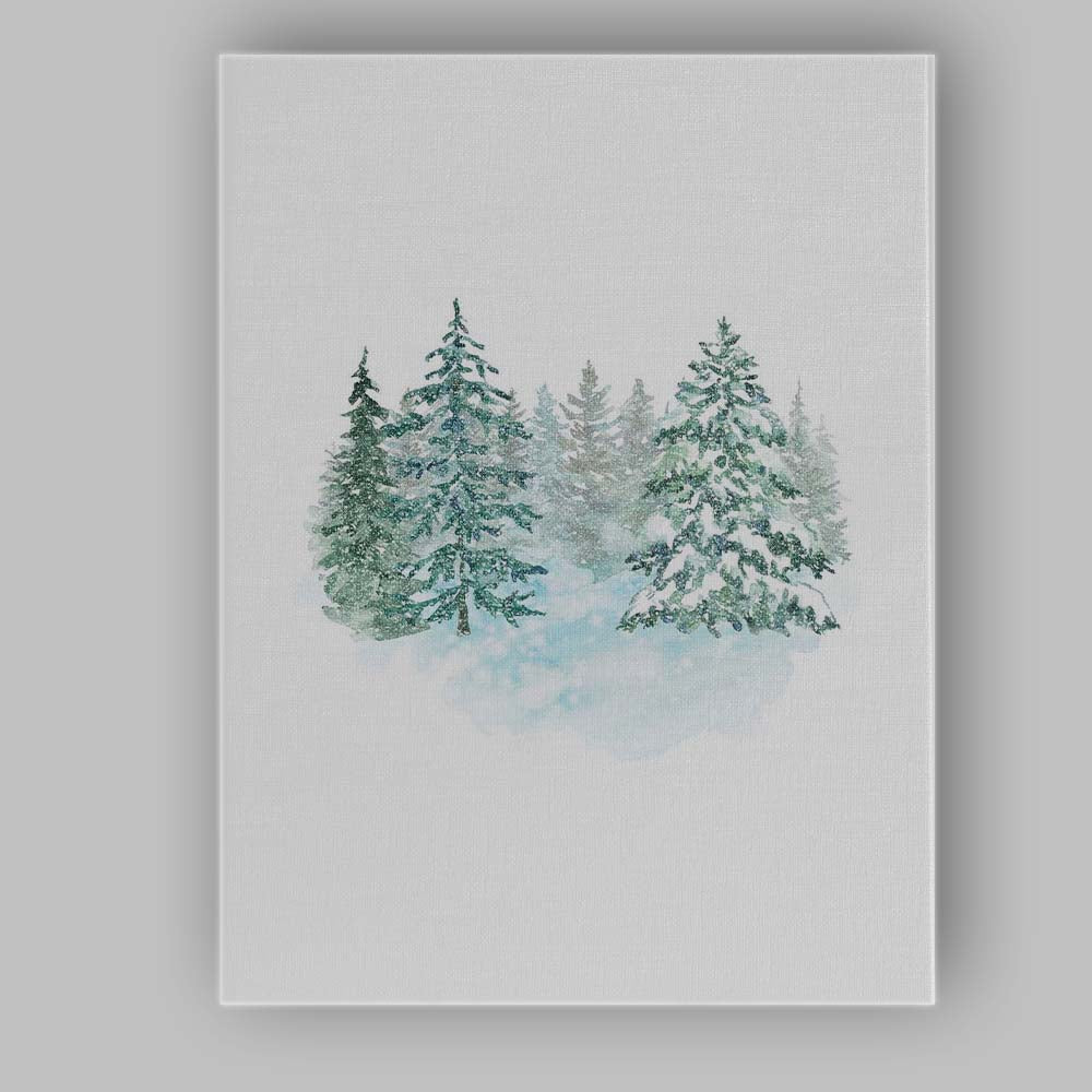 Snowy Evergreen Pine Forest Watercolour Winter Landscape Canvas Wall Art Print Decor Picture Ready to Hang