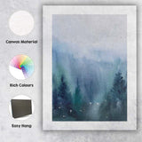 Misty Blue Watercolour Woodland Forest Landscape Canvas Wall Art Print Decor Picture Ready to Hang