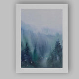 Misty Blue Watercolour Woodland Forest Landscape Canvas Wall Art Print Decor Picture Ready to Hang
