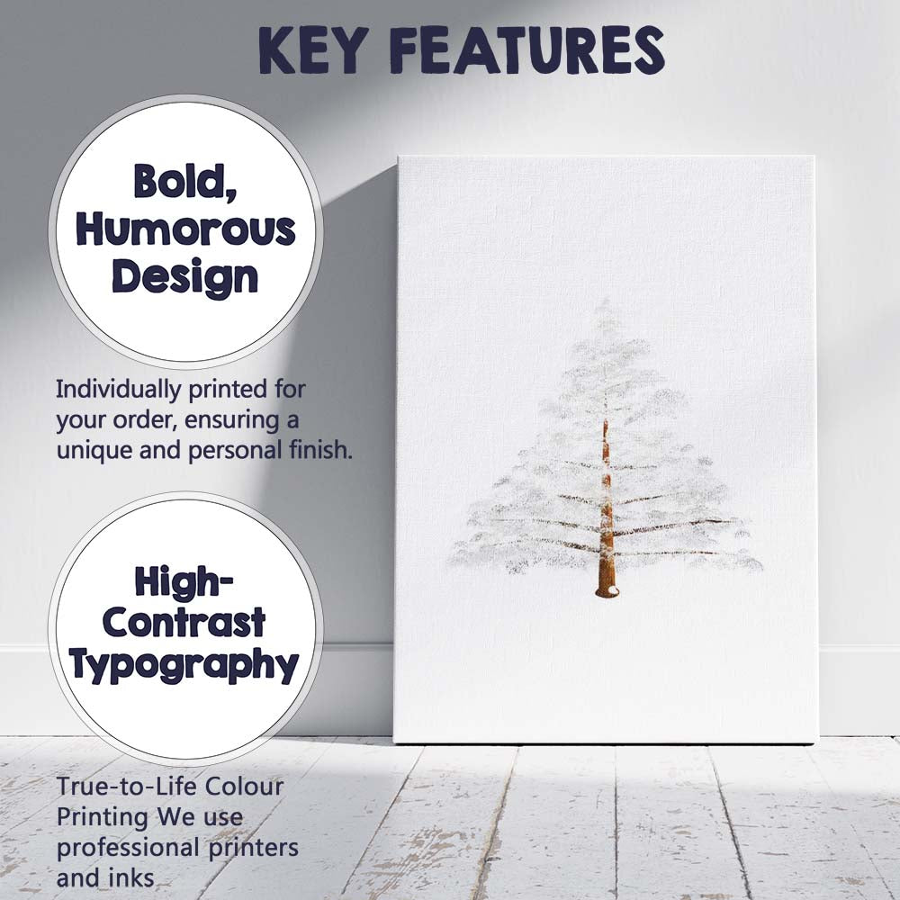 Minimalist Snow Covered Christmas Pine Tree Watercolour Canvas Wall Art Print Decor Picture Ready to Hang