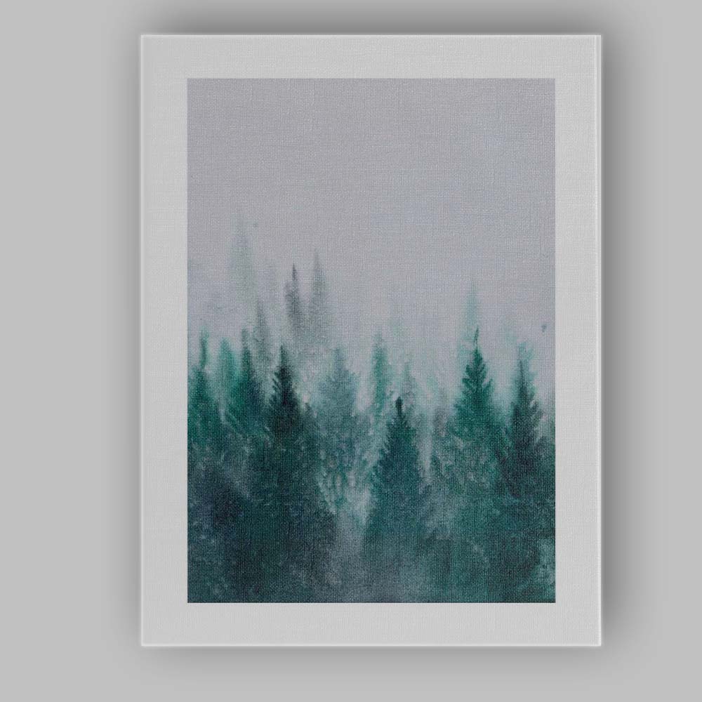 Misty Evergreen Pine Forest Watercolour Winter Landscape Canvas Wall Art Print Decor Picture Ready to Hang