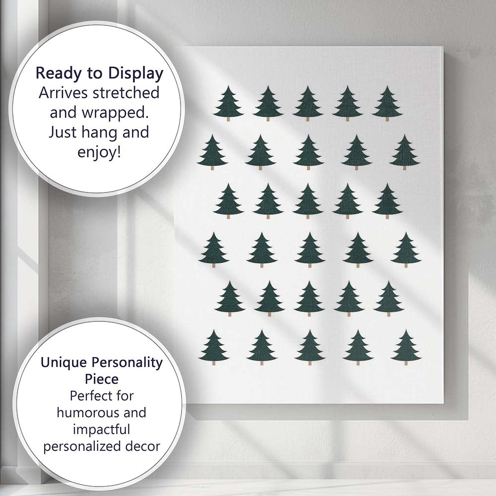 Minimalist Dark Green Christmas Tree Repeat Pattern Canvas Wall Art Print Decor Picture Ready to Hang