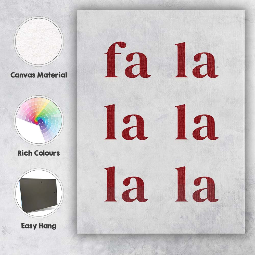 Scandinavian Fa La La Christmas Typography Print Canvas Wall Art Print Decor Picture Ready to Hang