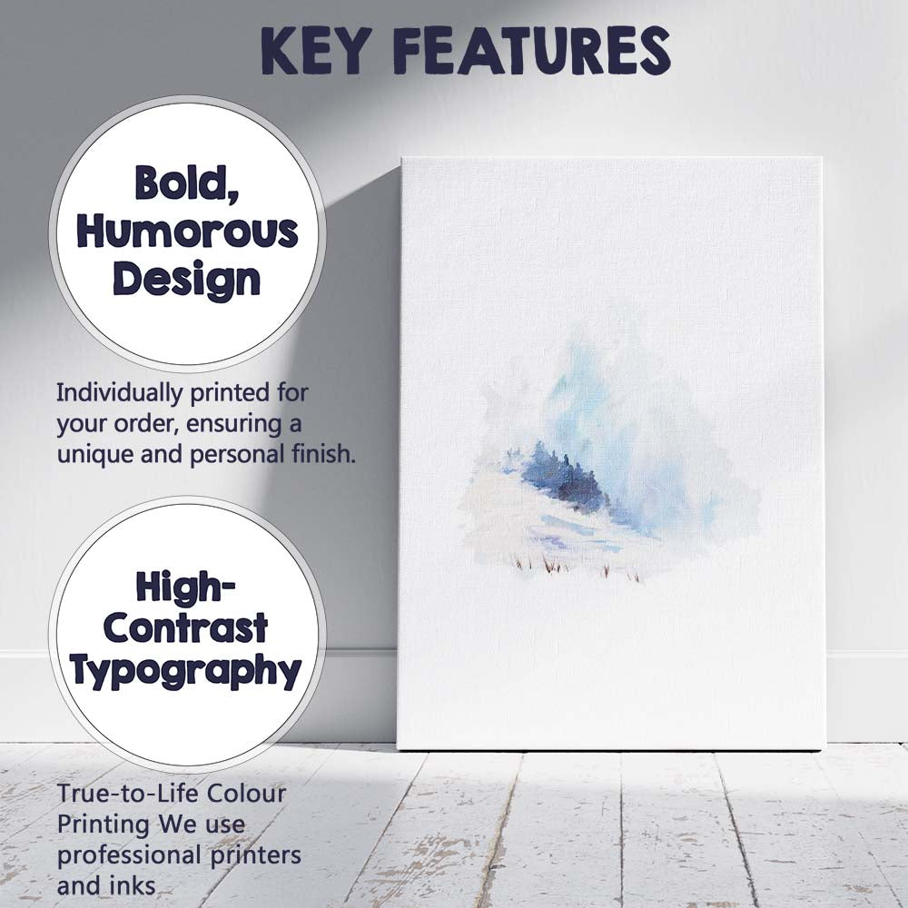 Abstract Blue Snowy Winter Forest Watercolour Landscape Canvas Wall Art Print Decor Picture Ready to Hang