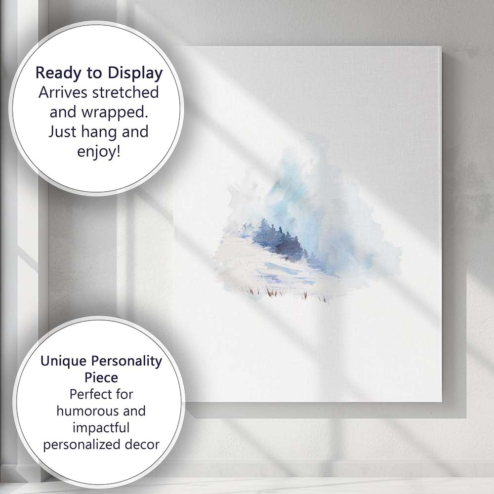 Abstract Blue Snowy Winter Forest Watercolour Landscape Canvas Wall Art Print Decor Picture Ready to Hang