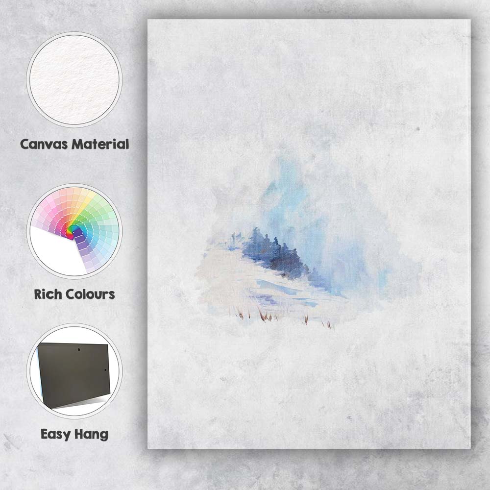 Abstract Blue Snowy Winter Forest Watercolour Landscape Canvas Wall Art Print Decor Picture Ready to Hang