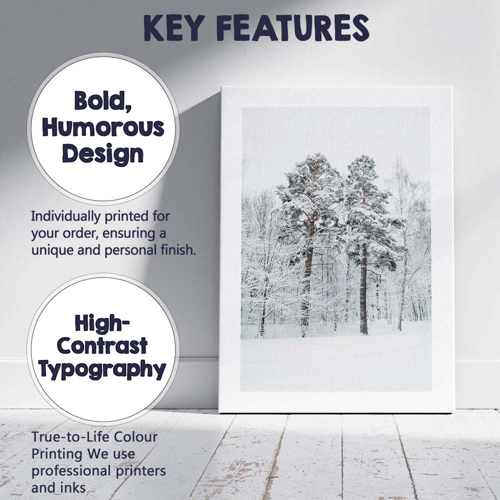 Snow Covered Winter Woodland Forest Photography Canvas Wall Art Print Decor Picture Ready to Hang