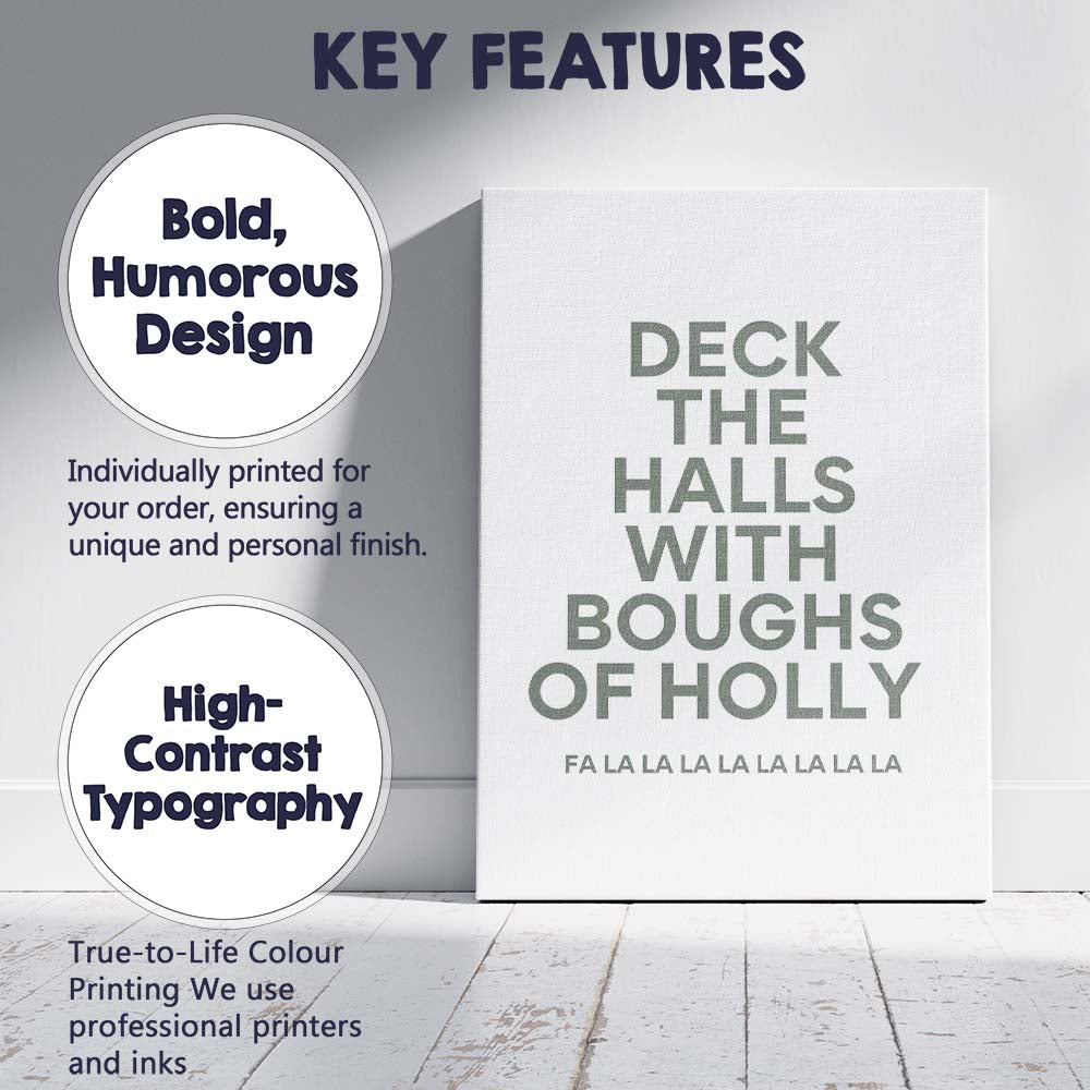 Minimalist Deck The Halls Christmas Typography Quote Canvas Wall Art Print Decor Picture Ready to Hang