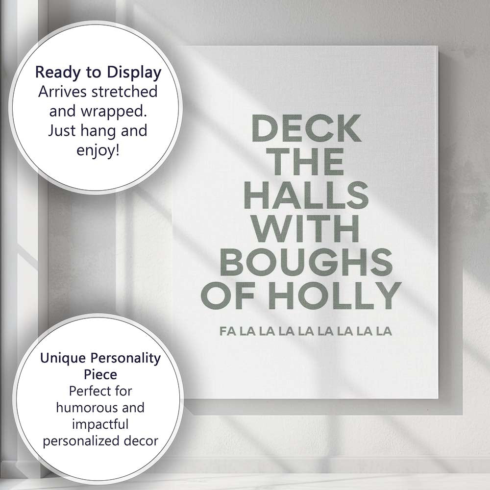 Minimalist Deck The Halls Christmas Typography Quote Canvas Wall Art Print Decor Picture Ready to Hang
