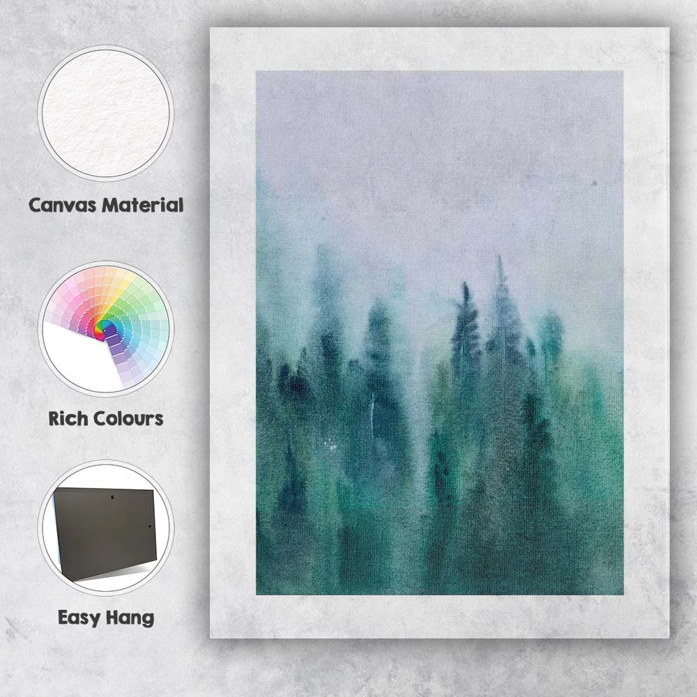 Abstract Misty Evergreen Forest Watercolour Landscape Canvas Wall Art Print Decor Picture Ready to Hang