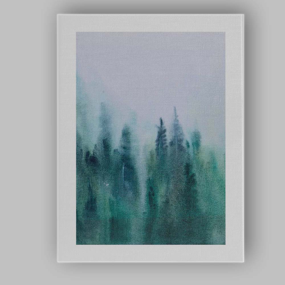 Abstract Misty Evergreen Forest Watercolour Landscape Canvas Wall Art Print Decor Picture Ready to Hang