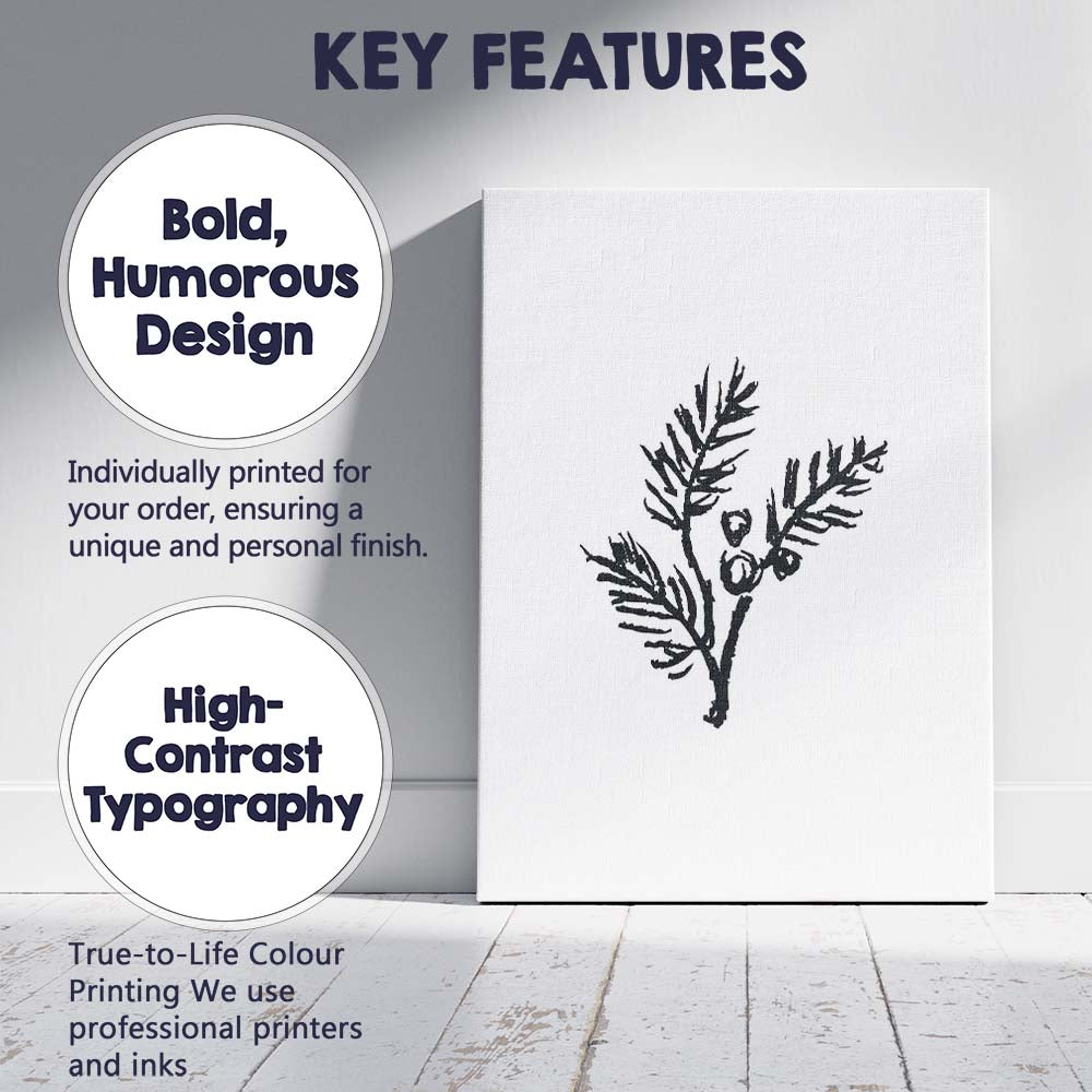 Minimalist Winter Pine Branch Botanical Line Art Canvas Wall Art Print Decor Picture Ready to Hang