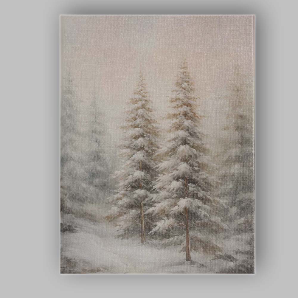 Soft Neutral Snow Covered Pine Forest Winter Landscape Canvas Wall Art Print Decor Picture Ready to Hang