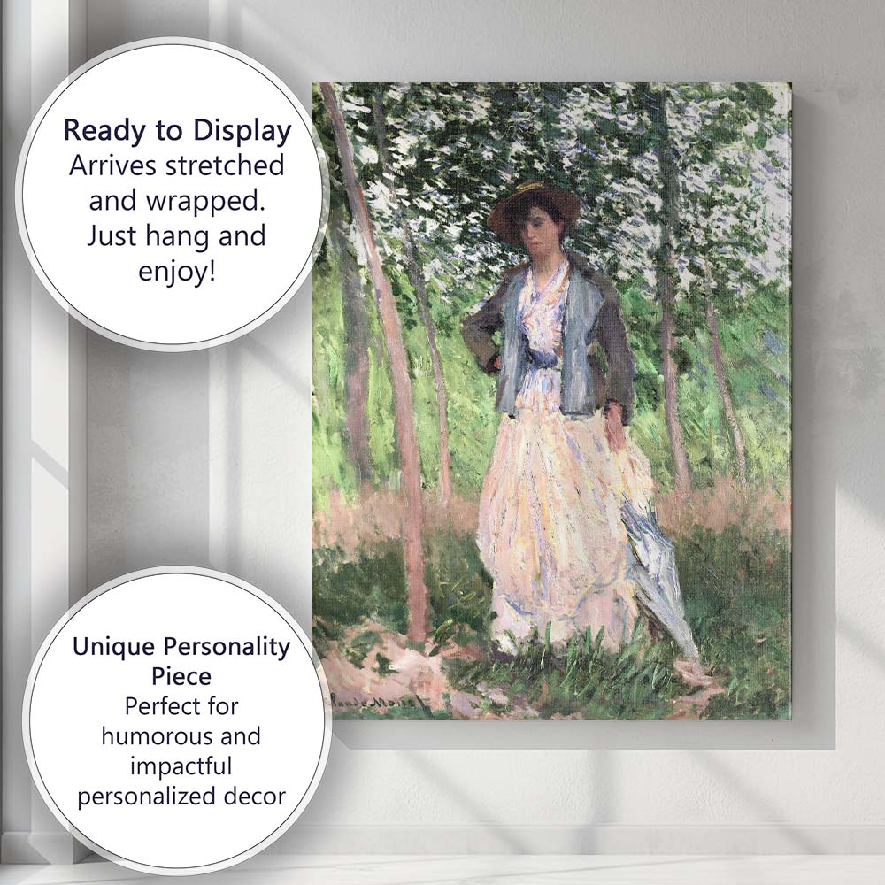 Impressionist Lady In Woodland Garden With Parasol Canvas Wall Art Print Decor Picture Ready to Hang