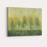 Abstract Misty Forest Trees with Gold Accents Contemporary Canvas Wall Art Print Decor Picture Ready to Hang