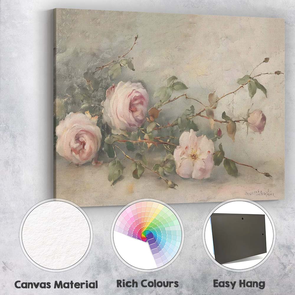 Soft Pink Rose Botanical Still Life Painting Canvas Wall Art Print Decor Picture Ready to Hang