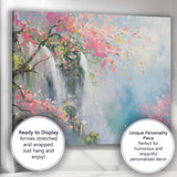 Dreamy Cherry Blossom Waterfall Landscape Painting Canvas Wall Art Print Decor Picture Ready to Hang
