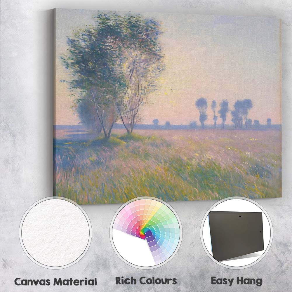 Pastel Meadow Trees At Sunrise Impressionist Landscape Canvas Wall Art Print Decor Picture Ready to Hang